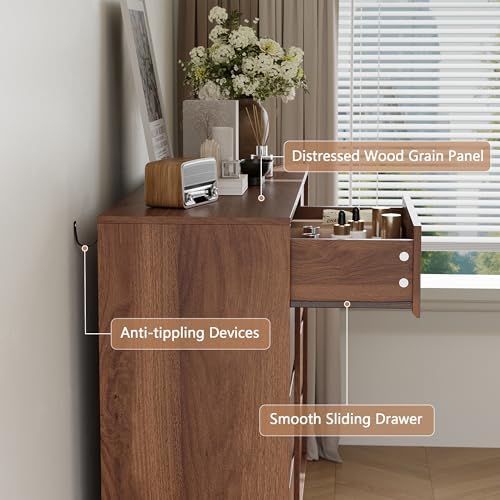 8 Drawer Walnut Dresser for Bedroom, 53" Wide Mid Century Modern Dresser - Image 4