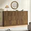 Walnut Dresser with 6 Drawer 55" Wide Fluted Dresser for Bedroom丨Modern Chest of Drawer with Metal Handles, Wood TV Stand for Bedroom, Living Room, Entryway, Hallway, Walnut by NOVAMAISON