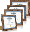 Hongkee 8.5 x 11 Picture Frame Set of 4, Made of Real Glass and Brown Certificate & Diploma Frame, 8.5 by 11 Photo for Wall or Tabletop - Display Picture 6x8 with Mat or 8.5x11 Without Mat by Hongkee