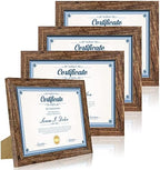 Hongkee 8.5 x 11 Picture Frame Set of 4, Made of Real Glass and Brown Certificate & Diploma Frame, 8.5 by 11 Photo for Wall or Tabletop - Display Picture 6x8 with Mat or 8.5x11 Without Mat by Hongkee