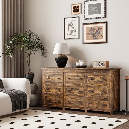 Xixini 59.1" Wide 9-Drawer Farmhouse Dresser for Bedroom, Brown - Image 2