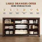 WLIVE Brown Dresser for Bedroom, 9 Drawer Wooden Chest of Drawers with SGS-Tested Anti-Tip Design, 62 Inch Wide Rustic Dresser TV Stand for Living Room, Hallway and Closet, Large Storage Cabinet - Image 4