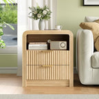 Decofy Fluted Nightstand Set of 2 with Charging Station, 2 Drawers, Oak - Image 6