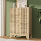 Garvee 5 Drawer Dresser for Bedroom, 47" Tall Fluted Chest of Drawers, Oak - Image 6