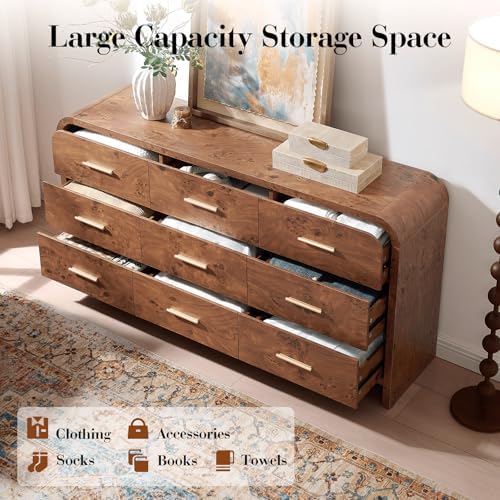 Curved Drawer Dresser for Bedroom with 9 Drawers, 63'' Wide Chest of Drawer - Image 4