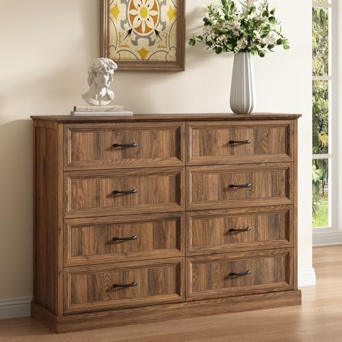 Farmhouse 8 Drawer Dresser for Bedroom, 55" Walnut Dresser with TV Stand by CARPETNAL