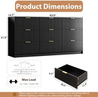 MAISONARIA Black 9 Drawer Dresser for Bedroom, 63" Wide Modern Fluted Dresser with Gold Metal Handles, Chest of Drawers for Bedroom, Living Room, Entryway, Hallway - Image 2