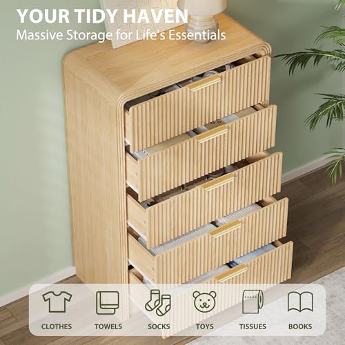 Decofy Fluted 5 Drawers Dresser, 48" Tall Chest of Drawers for Bedroom - Image 3