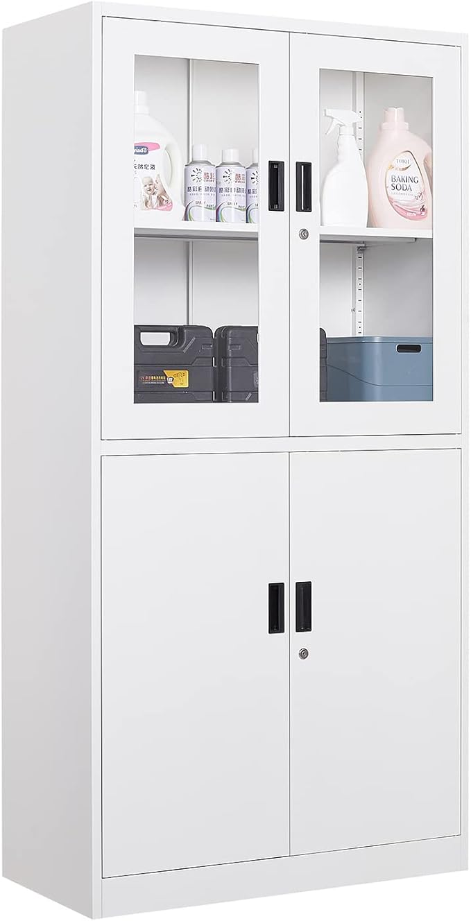 Metal Storage Cabinet with Doors and Shelves, 2 Adjustable Shelves, 4 Doors by Anxxsu