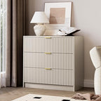 MAISONARIA Fluted Dresser for Bedroom, 32 Inch Wide Nightstand with Large Drawer, 3 Drawer End Table for Bedroom, Living Rooms, Offices, and Entryways, Beige - Image 7
