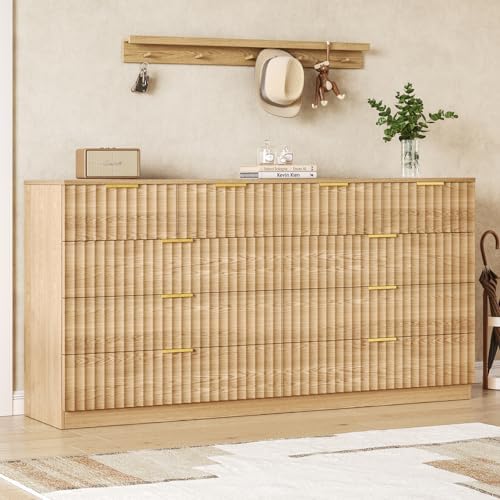 55.1" Wide Fluted 10 Drawer Dresser for Bedroom, Natural - Image 7