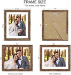 Hongkee 10x12 Picture Frame Set of 4, Made of Real Glass and Rustic Brown Frame - Display Picture 8x10 with Mat or 10x12 Without Mat, 10 by 12 Photo for Wall Mounting - Image 2