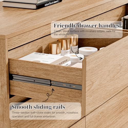 Chrangmay 6 Drawer Dresser,47.24" Wide Mid Century Chest of Drawers,Wooden Bedroom Drawer Dresser with 6 Storage Drawers for Bedroom,Living Room,with Anti-Tipping Device, Wood - Image 5