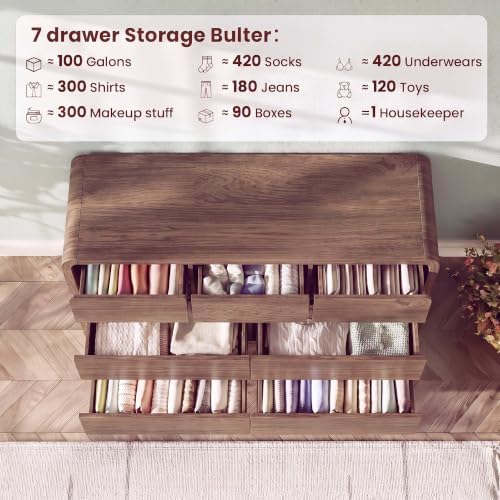Modern 54" Wide 7 Drawers Dresser with Curved Profile Design,Walnut - Image 4