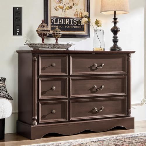 Farmhouse 6-Drawer Dresser with Charging Station for Bedroom by LegacyAmerhomeDirect