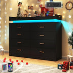 Hlivelood 8 Drawer Dresser with LED Light and Charging Station, Modern Chest of Drawers for Closet, Wide Drawer Organizer Cabinet for Bedroom, Living Room, Entryway, Hallway(Black) - Image 4