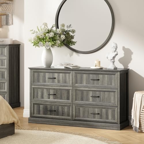Farmhouse 6 Drawer Dresser for Bedroom, 55" Grey Dresser with TV Stand - Image 5