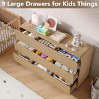 BORNOON Dresser for Bedroom with 9 Drawers, Fluted Chest of Drawers with Round Curved Corner, Hidden Handles, Modern Wood Storage Organizer for Bedroom, Nursery, Living Room - Image 3