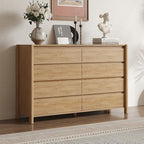 CHUWELL 55.1" Wide Oak 8 Drawer Dresser for Bedroom with Solid Wood Legs - Image 6