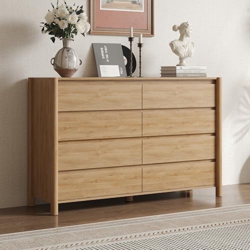 CHUWELL 55.1" Wide Oak 8 Drawer Dresser for Bedroom with Solid Wood Legs - Image 6