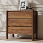 CHUWELL 27.6" Wide Walnut 3 Drawer Dresser for Bedroom with Solid Wood Legs by CHUWELLStorageCabinet