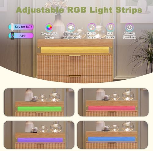 Tall 6 Drawer Dresser LED Lights & Charging Station Natural Oak - Image 6