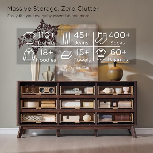 T4TREAM 63" Wide Fluted 9 Drawer Dresser for Bedroom, Dark Walnut - Image 4