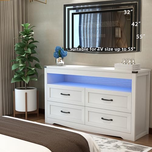 Wodeer White Dresser for Bedroom, Wood 4 Drawer Dresser with LED Light, Dressers & Chests of Drawers with Metal Handles, Storage and Organization for Bedroom, Hallway, Entryway - Image 5