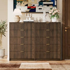 Furniway Walnut Dresser for Bedroom, Tall Dresser with 5 Drawers and Smooth Slides, Modern Chest of Drawers with Golden Handles for Bedroom, Living Room, Closet, 15.7" D x 31.5" W x 47.2" H - Image 6