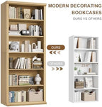 Rresyet Bookcase and Bookshelves, 28" W Tall Bookshelf, Natural Oak - Image 6