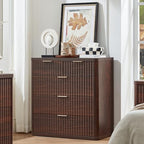LEYAOYAO Fluted 5 Drawers Dresser for Bedroom Set of 2, 34" Tall Modern Chest of Drawers with Metal Handle, Curved Profile Design,Walnut Wood Drawer Organizer for Bedroom, Living Room, Hallway - Image 4