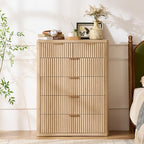 LEYAOYAO Farmhouse Fluted 6 Drawers Dresser for Bedroom, 42" Tall Modern Chest of Drawers with Curved Profile Design & Metal Handle,Natural Wood Drawer Organizer for Bedroom - Image 4