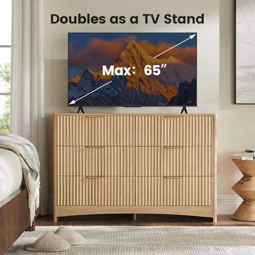 Amada Fluted 6 Drawer Dresser, Modern Wood Chest of Drawers, Natural Oak - Image 6