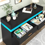 Hlivelood 6 Drawer Dresser with LED Light and Charging Station, Modern Chest of Drawers for Closet, Wide Drawer Organizer Cabinet for Bedroom, Living Room, Entryway, Hallway(Black) - Image 5