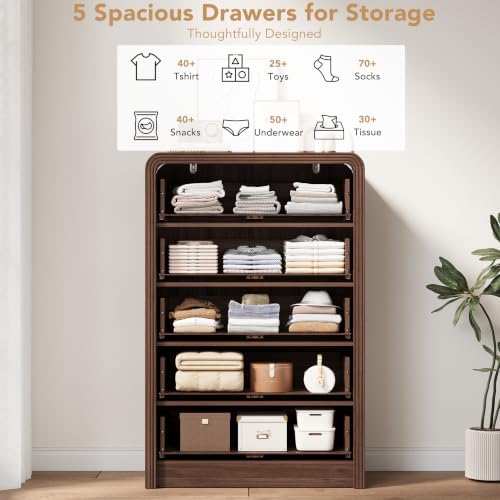 Decofy 48" H Fluted 5-Drawer Dresser for Bedroom, Walnut - Image 3