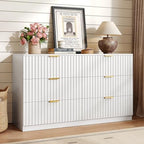 47.2" Wide Fluted 6 Drawer Dresser for Bedroom, White by NDOHCUO