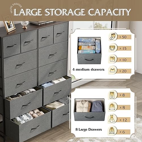 WLIVE 12 Drawer Tall Fabric Dresser Bedroom Storage Chest, Dark Grey - Image 5