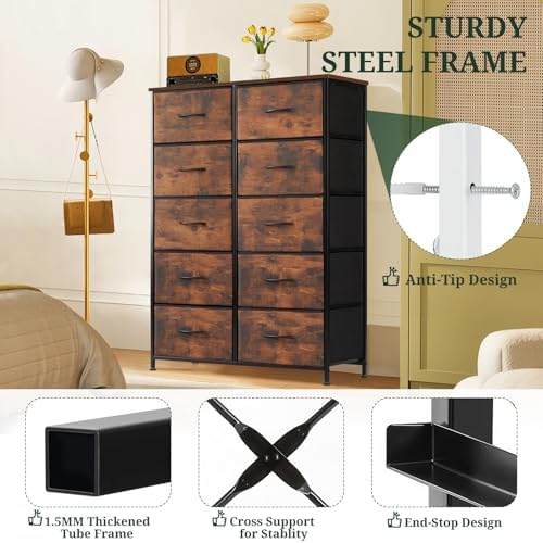 10-Drawer Dresser for Bedroom, Anti-Tip Tall Storage Organizer - Image 4