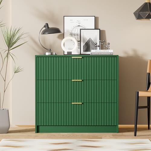 Furniway Green Dresser for Bedroom, Modern Dresser with 3 Drawers and Smooth Slides, Wide Chest of Drawers with Golden Handles for Bedroom, Living Room, Closet, 15.7" D x 31.5" W x 29.6" H - Image 6