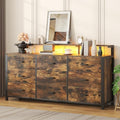 63'' Rustic Brown Dresser for Bedroom, 9 Drawer Dresser with Power Outlet and Led Lights, Bedroom Furniture with Wooden Drawer and Metal Frame, TV Stand with Deep Drawer Storage by Frombepts