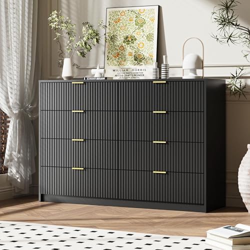 MAISONARIA Dresser for Bedroom, 8 Drawer Double Dresser, Modern Chest of Drawers for Bedroom, Living Room, Entryway and Closet, 55" L x 15.7" D x 37.4" H, Black - Image 3