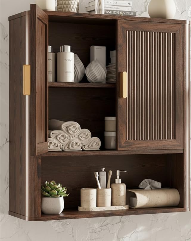 INNOD Bathroom Storage Cabinet, Medicine Cabinet with Adjustable Wood Shelf & Doors, Over The Toilet Storage Cabinet for Laundry Room & Kitchen & Living Room (Walnut) by INNODToddlerTower