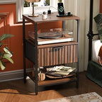 VINGLI Nightstand with Charging Station and Fabric Drawer, Walnut Nightstand Fluted with Drawer, Bedside Table/End Table with Charger Station, Side Table Bedroom, Small Night Stand Dark Walnut, 1 pc by VINGLI