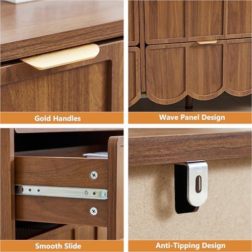 ORRD 9 Drawer Dresser for Bedroom, Modern Closet Chest of Drawers with Wave Fluted Drawer, Wood Storage Small Dresser Organizer for Nursery Bedroom Living Room Hallway Closet (Walnut) - Image 4