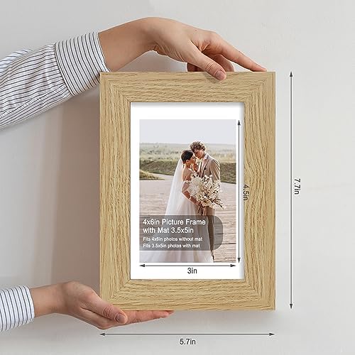 Hongkee 4x6 Picture Frame Set of 4, Made of Real Glass and Natural Oak Wooden Frame, 4 by 6 Photo for Wall or Tabletop - Display Picture 3.5x5 with Mat or 4x6 Without Mat - Image 2