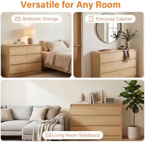6 Drawer Dresser for Bedroom,Modern Chest of Drawer with Round Corner and No-Handle Design,Bedroom Storage Organizer Dresser for Closet,Hallway - Image 7