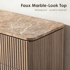 46"W Fluted 5 Drawer Bedroom Dresser, with Faux Marble Top,Natural Oak - Image 4