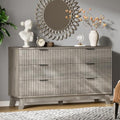Xixini Fluted Dresser with 6 Drawers, 54" Wide Modern Chest of Drawers with Metal Handle, Wooden Dresser TV Stand, Wood Closet Clothes Storage Organizer for Bedroom, Living Room, Hallway, Light Grey by Xixini