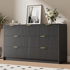 MAISONARIA Black 7 Drawer Dresser for Bedroom, 55.9" Wide Modern Fluted Dresser with Gold Metal Handles, Wide Chest of Drawers for Bedroom, Living Room, Entryway, Hallway by MAISONARIA