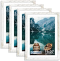 Hongkee 14x20 Frame Set of 4, 14 x 20 Distressed White Wood(Mat 12x18) by Hongkee